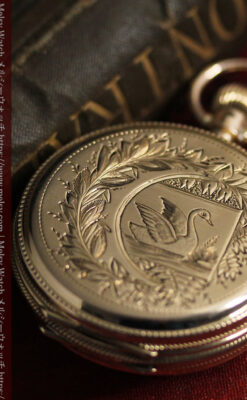 水鳥と植物の彫り エルジンの金無垢懐中時計 【1886年頃】-P2327-9