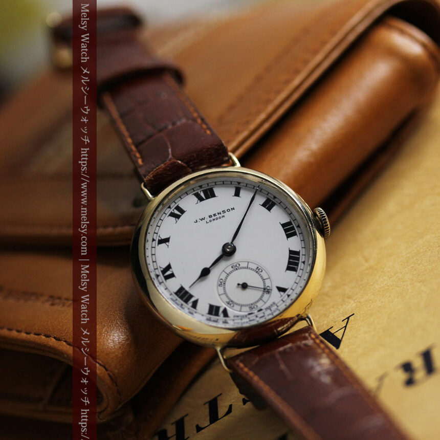 英国ベンソン ローマ数字の金無垢アンティーク腕時計 【1933年頃】-W1559-1