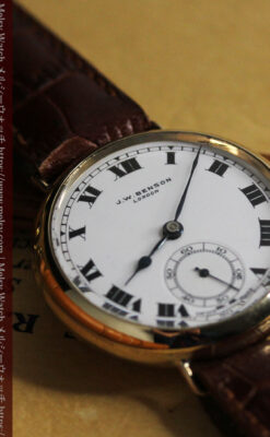 英国ベンソン ローマ数字の金無垢アンティーク腕時計 【1933年頃】-W1559-12