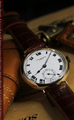 英国ベンソン ローマ数字の金無垢アンティーク腕時計 【1933年頃】-W1559-3