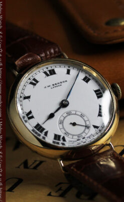 英国ベンソン ローマ数字の金無垢アンティーク腕時計 【1933年頃】-W1559-4