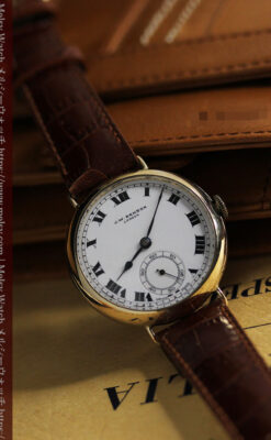 英国ベンソン ローマ数字の金無垢アンティーク腕時計 【1933年頃】-W1559-6