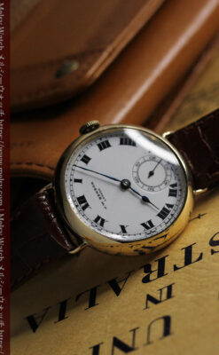 英国ベンソン ローマ数字の金無垢アンティーク腕時計 【1933年頃】-W1559-7