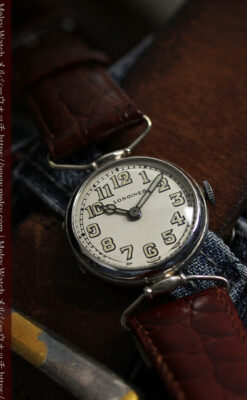 ロンジンの銀無垢アンティーク腕時計 【1914年製】幅広バンド-W1560-1