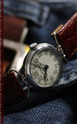 ロンジンの銀無垢アンティーク腕時計 【1914年製】幅広バンド-W1560-10