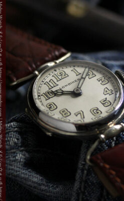 ロンジンの銀無垢アンティーク腕時計 【1914年製】幅広バンド-W1560-12