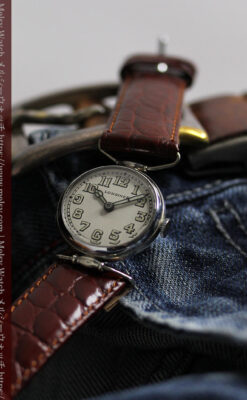 ロンジンの銀無垢アンティーク腕時計 【1914年製】幅広バンド-W1560-15