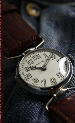 ロンジンの銀無垢アンティーク腕時計 【1914年製】幅広バンド-W1560-2