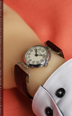 ロンジンの銀無垢アンティーク腕時計 【1914年製】幅広バンド-W1560-25