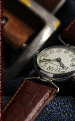 ロンジンの銀無垢アンティーク腕時計 【1914年製】幅広バンド-W1560-9