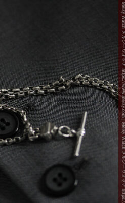 アンティークの趣きある短い銀無垢懐中時計チェーン-C0501-10