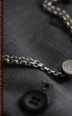 アンティークの趣きある短い銀無垢懐中時計チェーン-C0501-4