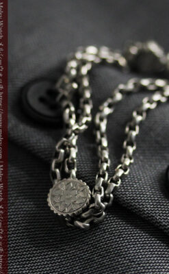 アンティークの趣きある短い銀無垢懐中時計チェーン-C0501-5