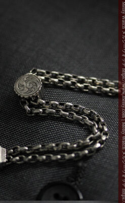 アンティークの趣きある短い銀無垢懐中時計チェーン-C0501-6