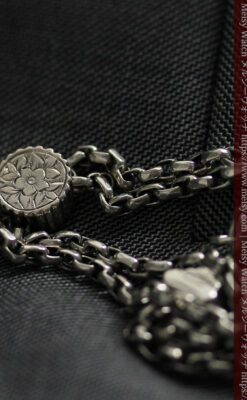 アンティークの趣きある短い銀無垢懐中時計チェーン-C0501-7