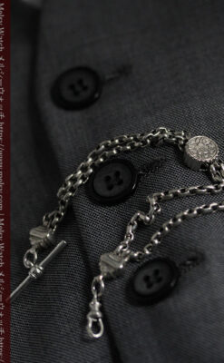 アンティークの趣きある短い銀無垢懐中時計チェーン-C0501-8