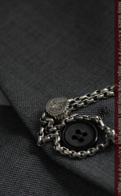 アンティークの趣きある短い銀無垢懐中時計チェーン-C0501-9