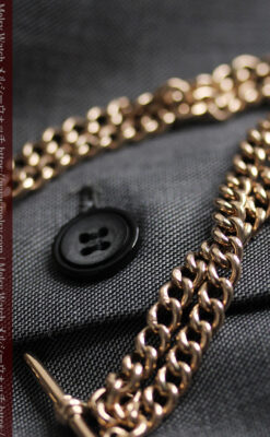 フリーメイソンの飾り付き アンティーク金無垢懐中時計チェーン【コンパスと定規】-C0502-10