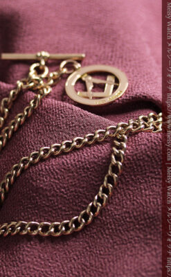 フリーメイソンの飾り付き アンティーク金無垢懐中時計チェーン【コンパスと定規】-C0502-17