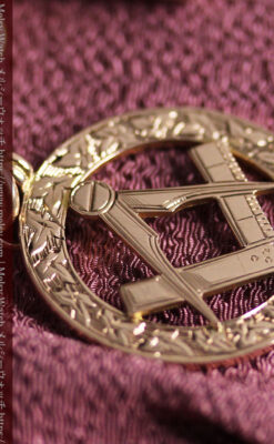 フリーメイソンの飾り付き アンティーク金無垢懐中時計チェーン【コンパスと定規】-C0502-18