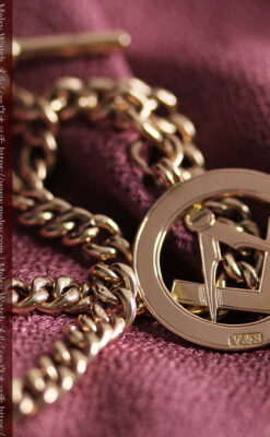 フリーメイソンの飾り付き アンティーク金無垢懐中時計チェーン【コンパスと定規】-C0502-19