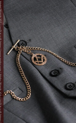 フリーメイソンの飾り付き アンティーク金無垢懐中時計チェーン【コンパスと定規】-C0502-5