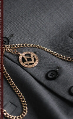 フリーメイソンの飾り付き アンティーク金無垢懐中時計チェーン【コンパスと定規】-C0502-6