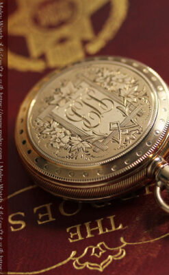 鷺/水鳥と花の彫り ウォルサムの金無垢懐中時計 【1887年頃】-P2328-10