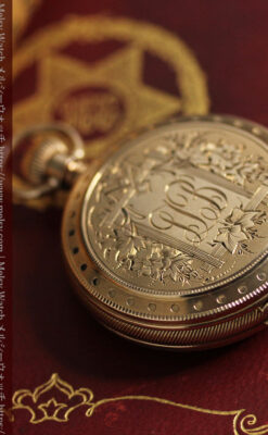 鷺/水鳥と花の彫り ウォルサムの金無垢懐中時計 【1887年頃】-P2328-12
