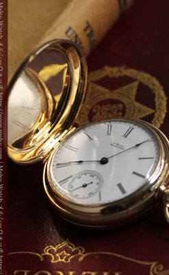 鷺/水鳥と花の彫り ウォルサムの金無垢懐中時計 【1887年頃】-P2328-14