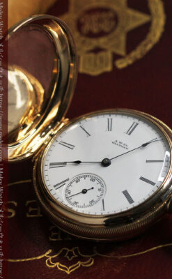 鷺/水鳥と花の彫り ウォルサムの金無垢懐中時計 【1887年頃】-P2328-15