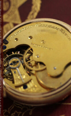 鷺/水鳥と花の彫り ウォルサムの金無垢懐中時計 【1887年頃】-P2328-21