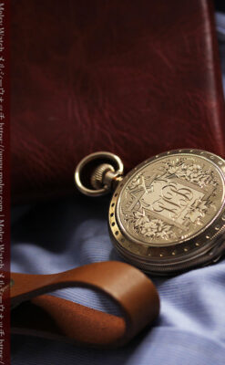 鷺/水鳥と花の彫り ウォルサムの金無垢懐中時計 【1887年頃】-P2328-3