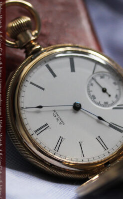 鷺/水鳥と花の彫り ウォルサムの金無垢懐中時計 【1887年頃】-P2328-5