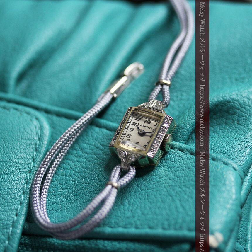 14個のダイヤモンド輝く 金無垢ロンジンの女性用アンティーク腕時計 【1944年製】-W1562-1