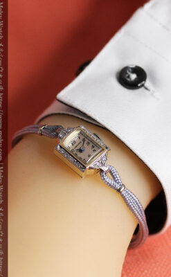 14個のダイヤモンド輝く 金無垢ロンジンの女性用アンティーク腕時計 【1944年製】-W1562-15