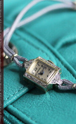 14個のダイヤモンド輝く 金無垢ロンジンの女性用アンティーク腕時計 【1944年製】-W1562-7