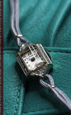 14個のダイヤモンド輝く 金無垢ロンジンの女性用アンティーク腕時計 【1944年製】-W1562-9