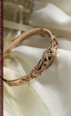サファイアとダイヤの金無垢アンティークバングル・ブレスレット 【1906年頃】-A0309-19