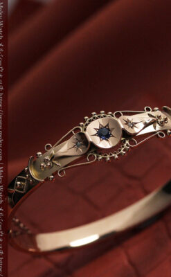 サファイアとダイヤの金無垢アンティークバングル・ブレスレット 【1906年頃】-A0309-5