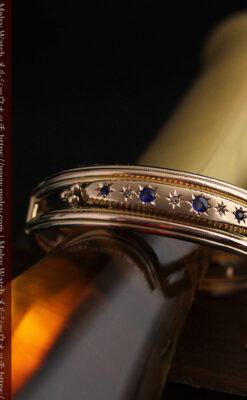 青い宝石とダイヤの金無垢アンティークバングル・ブレスレット 【1910年頃】-A0310-1