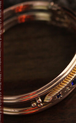 青い宝石とダイヤの金無垢アンティークバングル・ブレスレット 【1910年頃】-A0310-18