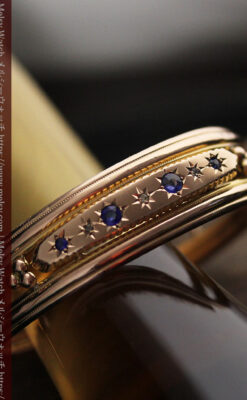 青い宝石とダイヤの金無垢アンティークバングル・ブレスレット 【1910年頃】-A0310-2