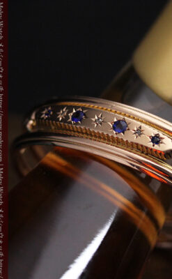 青い宝石とダイヤの金無垢アンティークバングル・ブレスレット 【1910年頃】-A0310-6