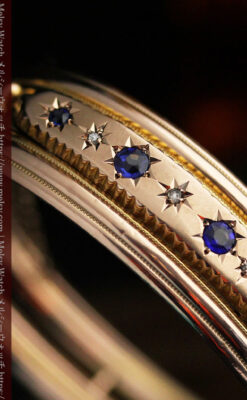 青い宝石とダイヤの金無垢アンティークバングル・ブレスレット 【1910年頃】-A0310-7