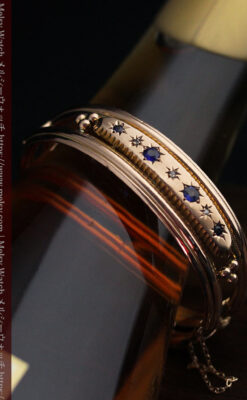 青い宝石とダイヤの金無垢アンティークバングル・ブレスレット 【1910年頃】-A0310-9