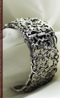 神聖な雰囲気のある銀無垢アンティークバングル・ブレスレット 【1890年頃】-A0312-15