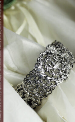 神聖な雰囲気のある銀無垢アンティークバングル・ブレスレット 【1890年頃】-A0312-5