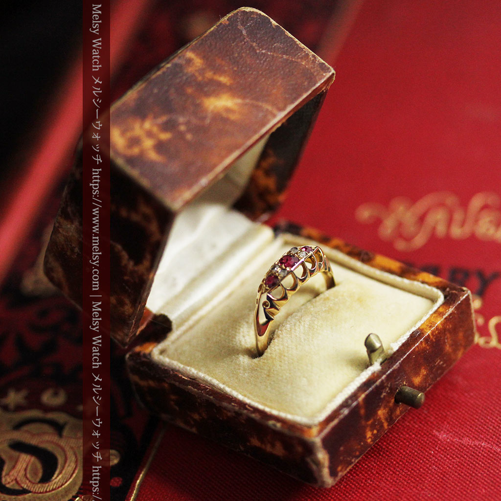 ルビーとダイヤの18金無垢アンティーク指輪【1906年頃】箱付き