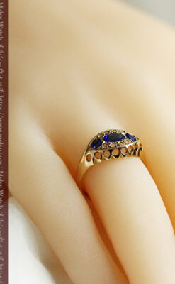 青い宝石とダイヤの18金無垢アンティークリング・指輪【1918年頃】箱付き-A0315-14